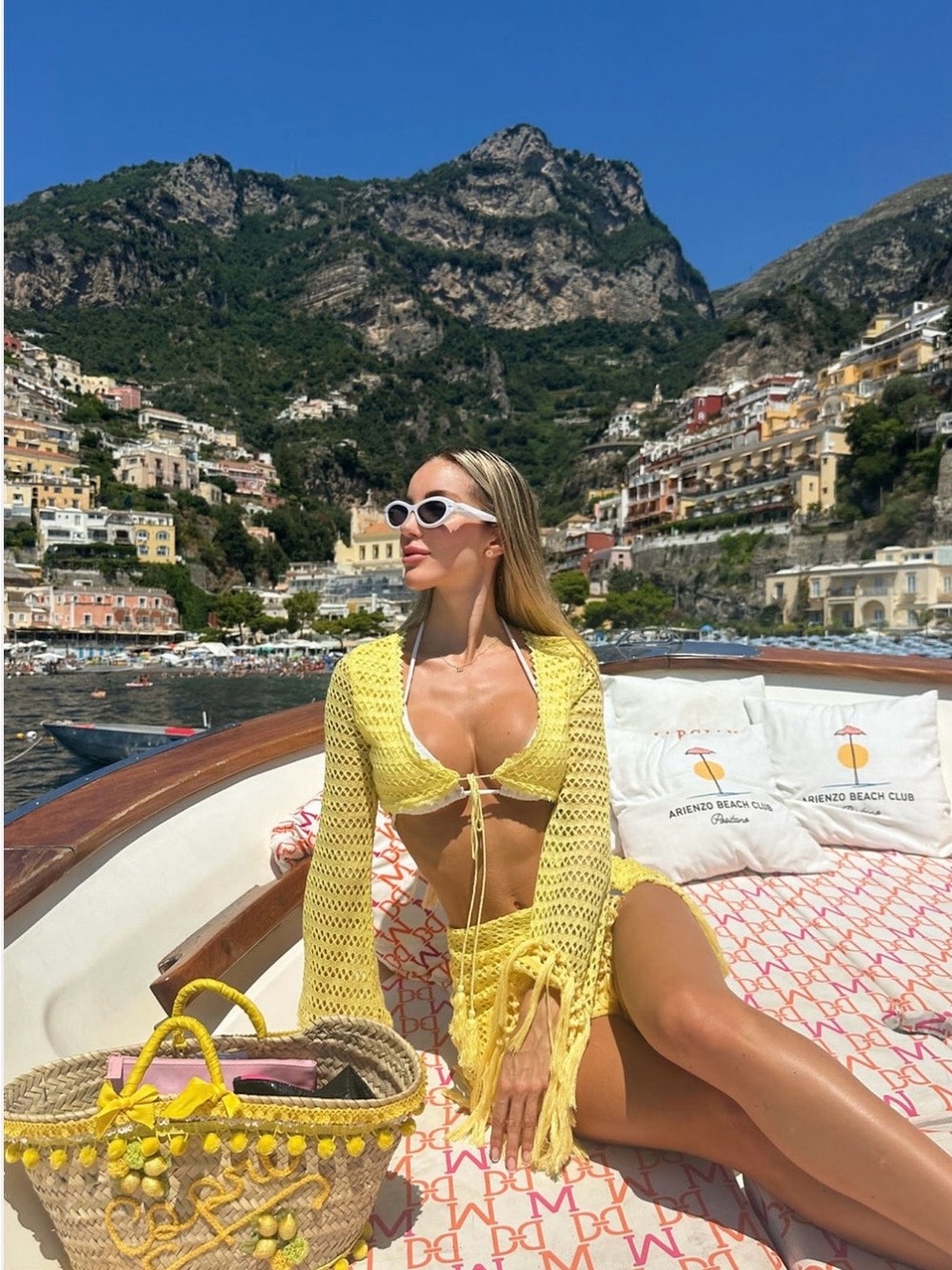 Fashion Nova Yellow Crochet Tie-Front Swim Coverup with Fringe